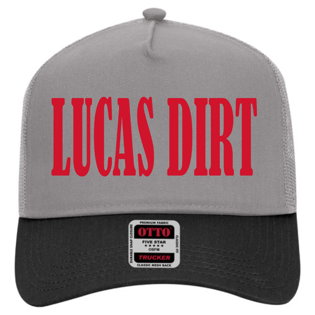 Otto Five Panel Trucker Hat - Black/Grey/Red Script