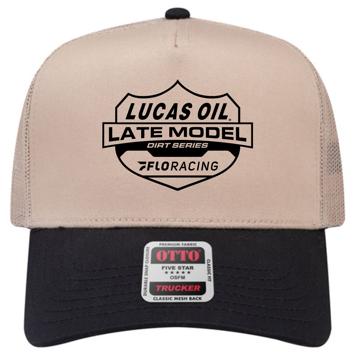 Otto Five Panel Trucker Hat - Black/Tan Shield